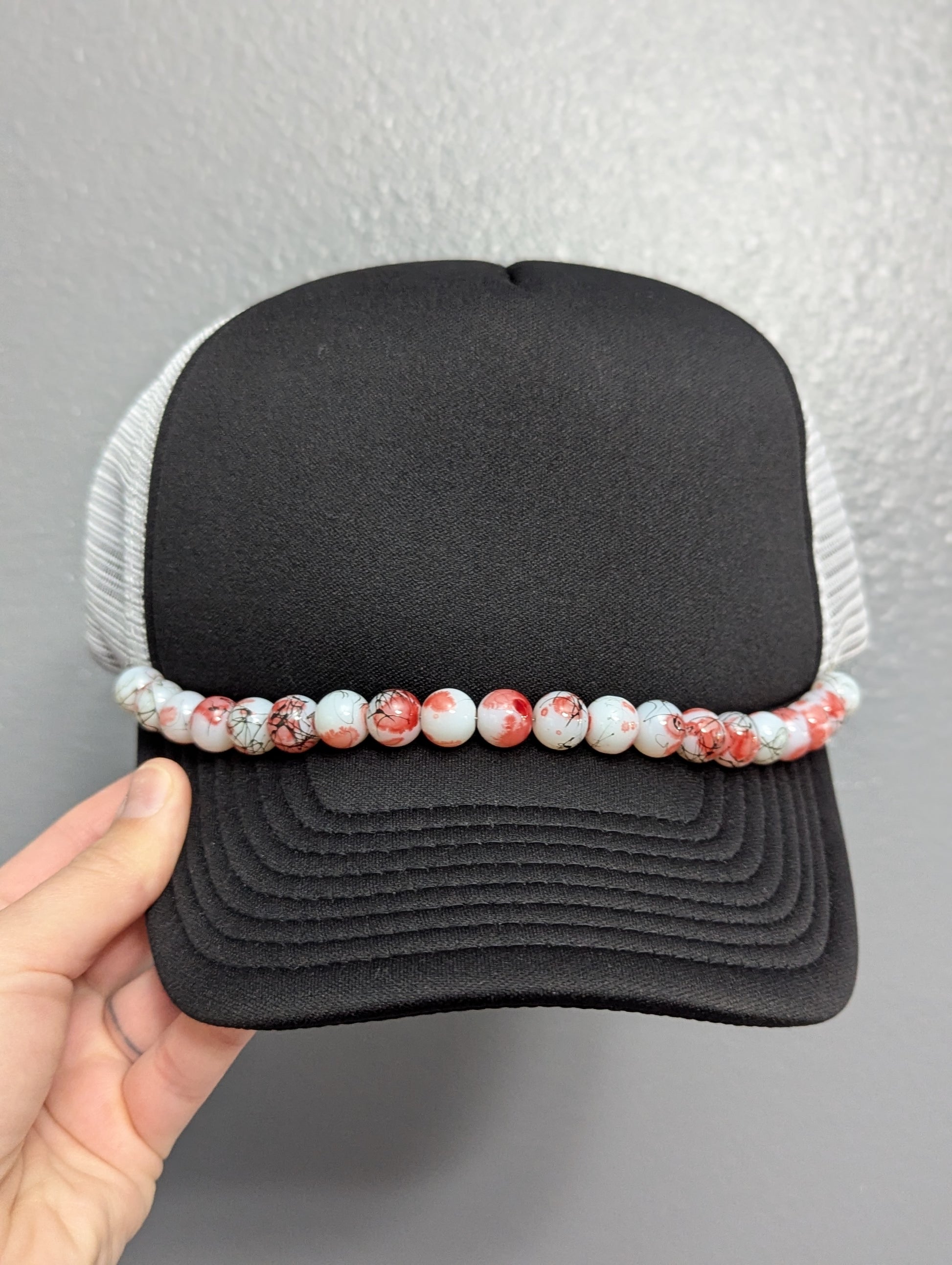 Black & White Trucker Hat w/ Beads